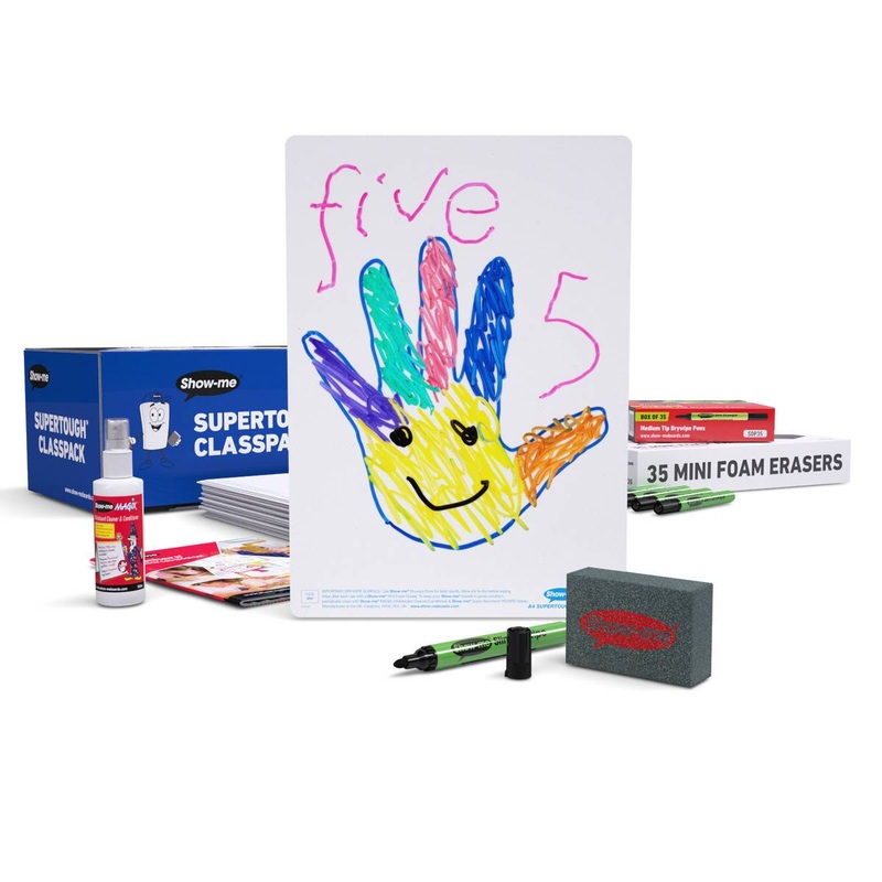 Class Pack Drywipe Boards with Pens and Erasers  Plain/Plain, SUPERTOUGH, A4