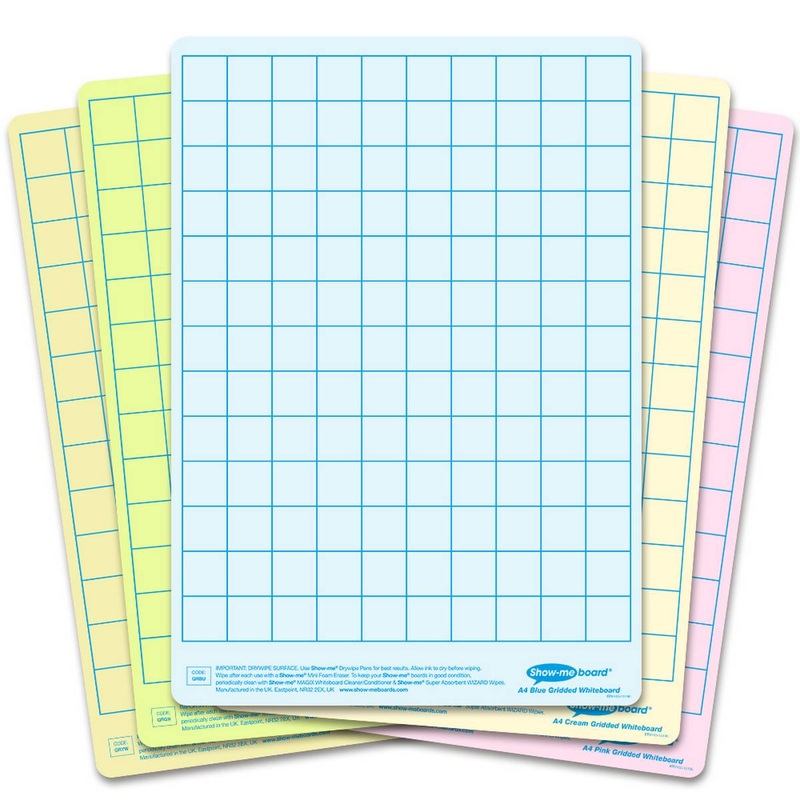 Show-Me Tinted Drywipe Boards  Gridded  Assorted Class Set of 35