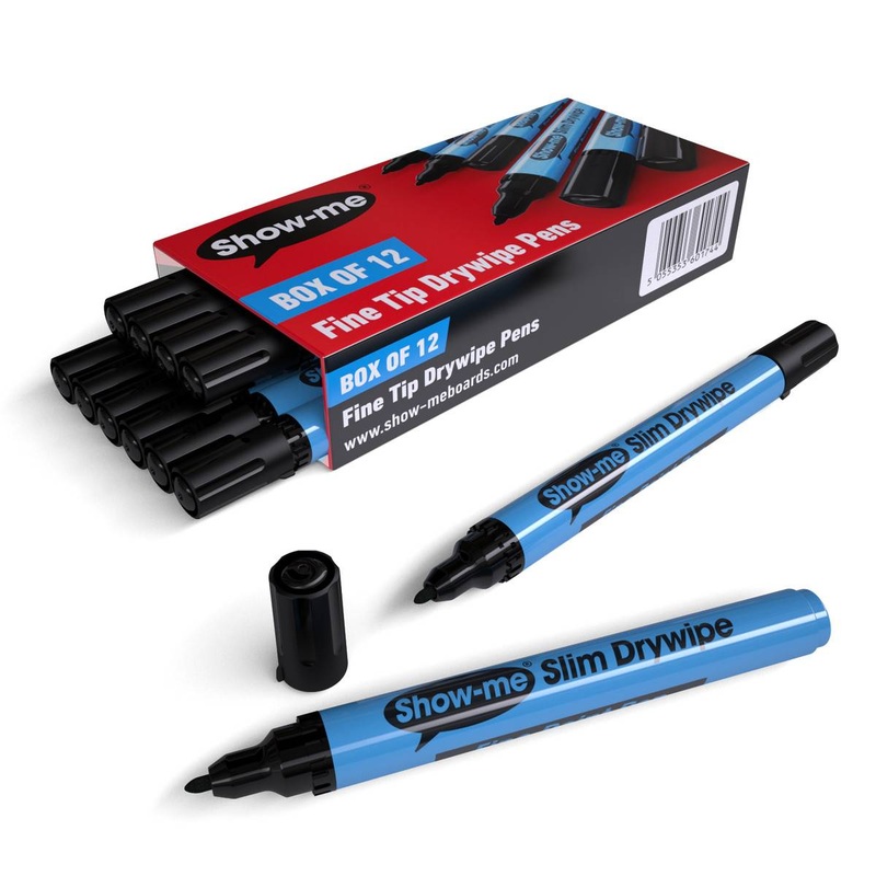 Drywipe Pen, Slim Barrel, Fine Tip  Black Pack of 12