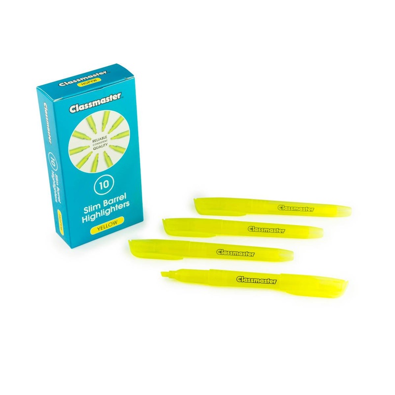 Classmaster Slim Barrel Highlighters Pack of 10  Yellow