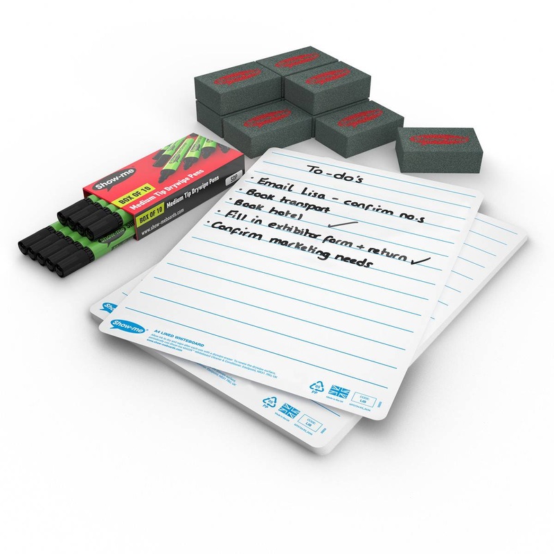 Lined Drywipe Boards, Pens and Erasers (10 of each)