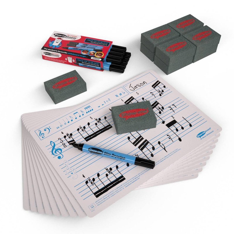 Music Ruled Drywipe Boards, Pens and Erasers (10 of each)