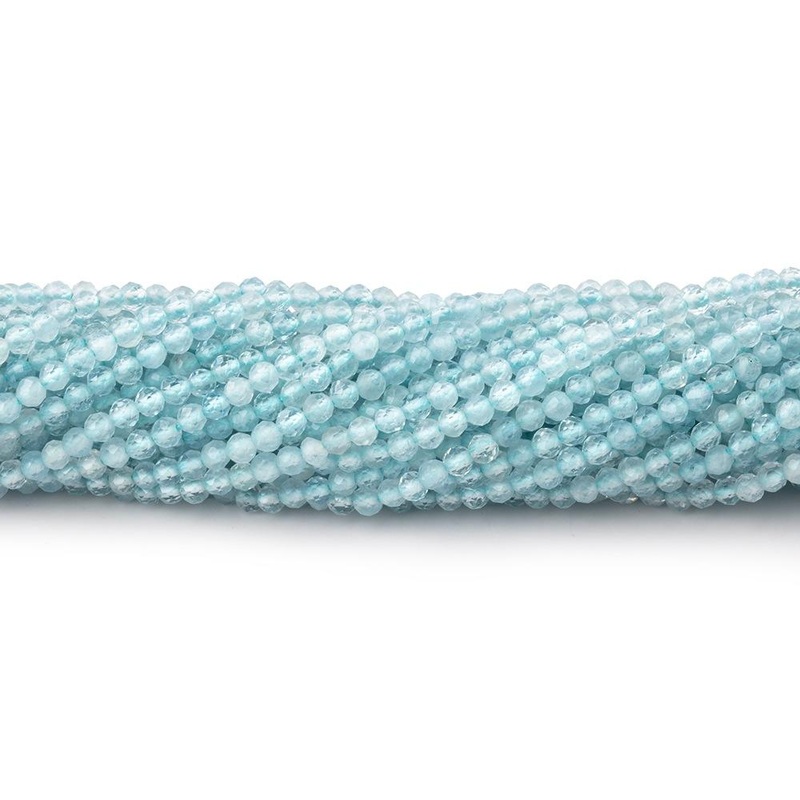 2mm Aquamarine Micro Faceted Round Beads 12.5 inch 157 pieces (ONLINE ORDER ONLY)