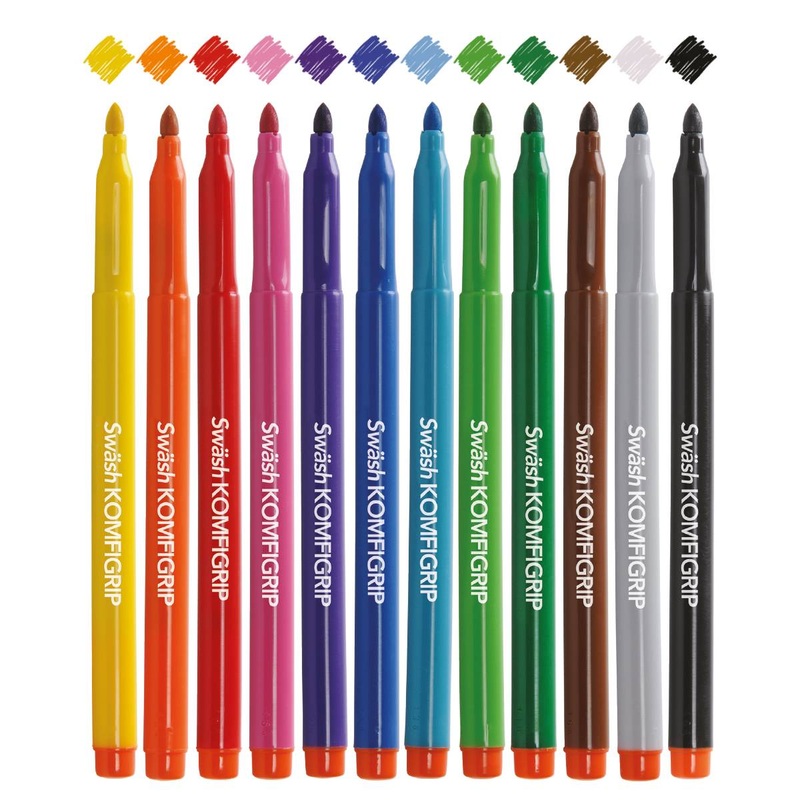 Colouring Pens KOMFIGRIP Broad Tip  Assorted Pack of 12