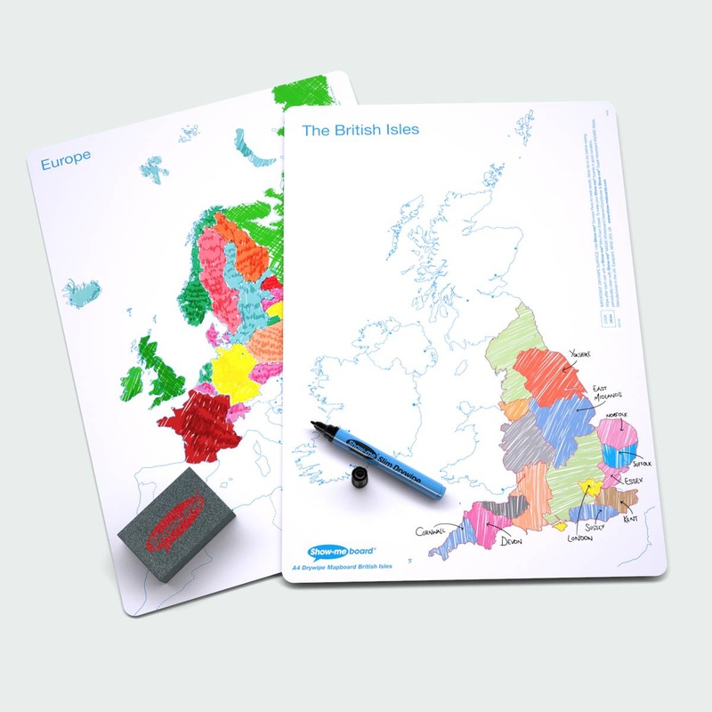 Map Drywipe Board Pack with Pens and Erasers  UK / Europe, A3  5 Sets
