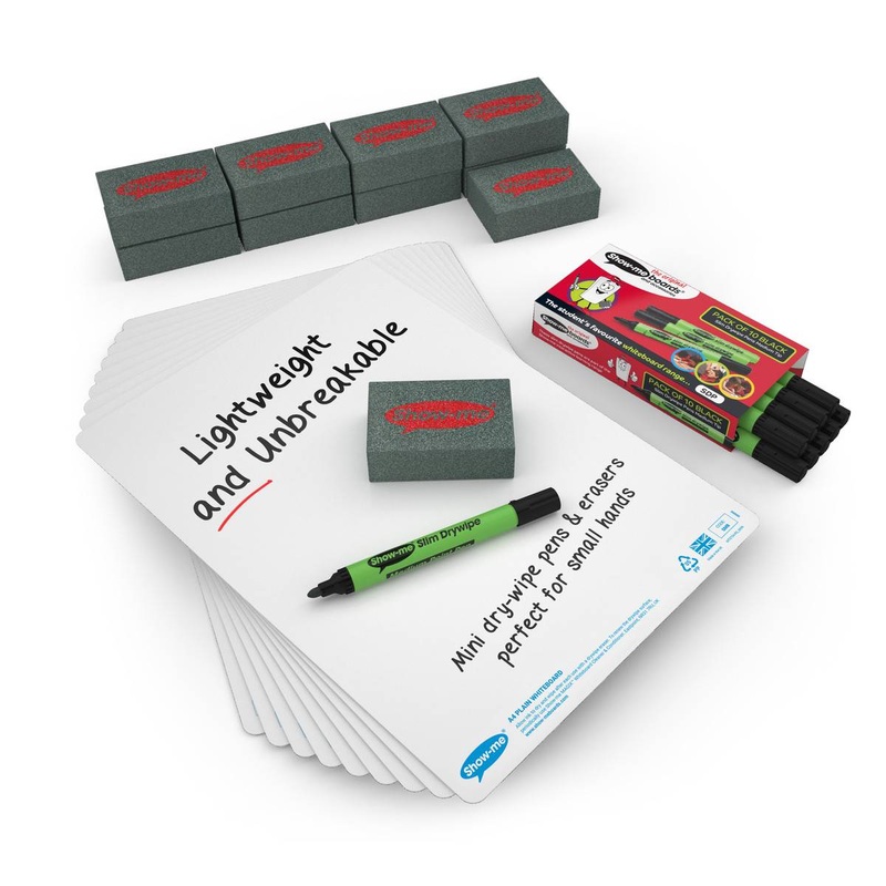 Plain Drywipe Boards, Pens and Erasers (10 of each)