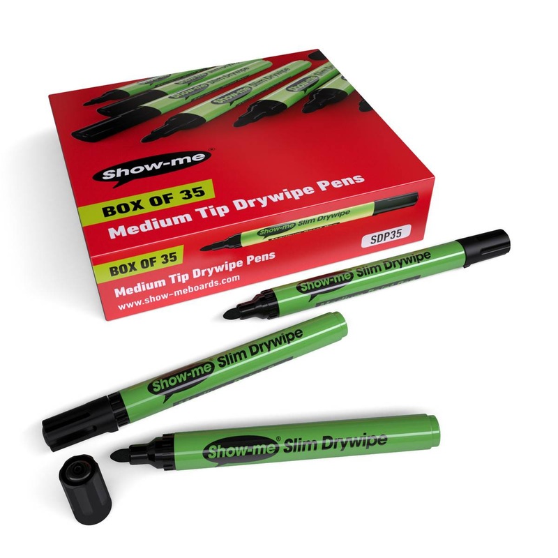 Show-me Class Pack 35 Medium Tip Slim Barrel Drywipe Markers  Black