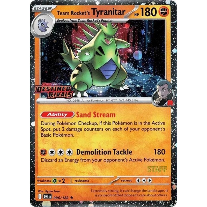 Team Rocket’s Tyranitar (096/182) (Prerelease Staff) [Scarlet & Violet: Destined Rivals] (ONLINE ORDER ONLY)
