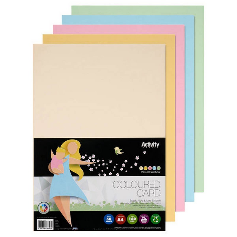 A4 160g Activity Card Pastel Assorted Colours (Pack of 50 sheets)