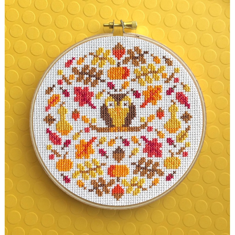 Autumn Mood Cross Stitch Kit  5 Owl & Fall Foliage Design (ONLINE ORDER ONLY)