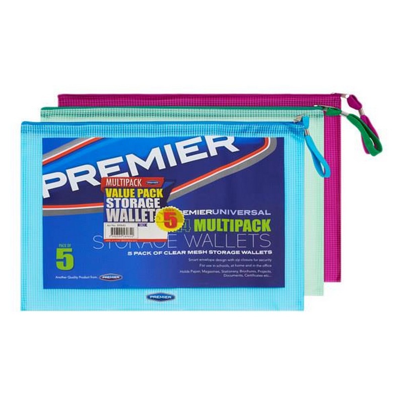 **Premier Office Pack of 5 A4 Mesh Storage Wallets
