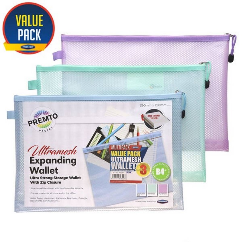 Premto B4+ Pastel Ultramesh Expanding Storage Wallet Pack of 3