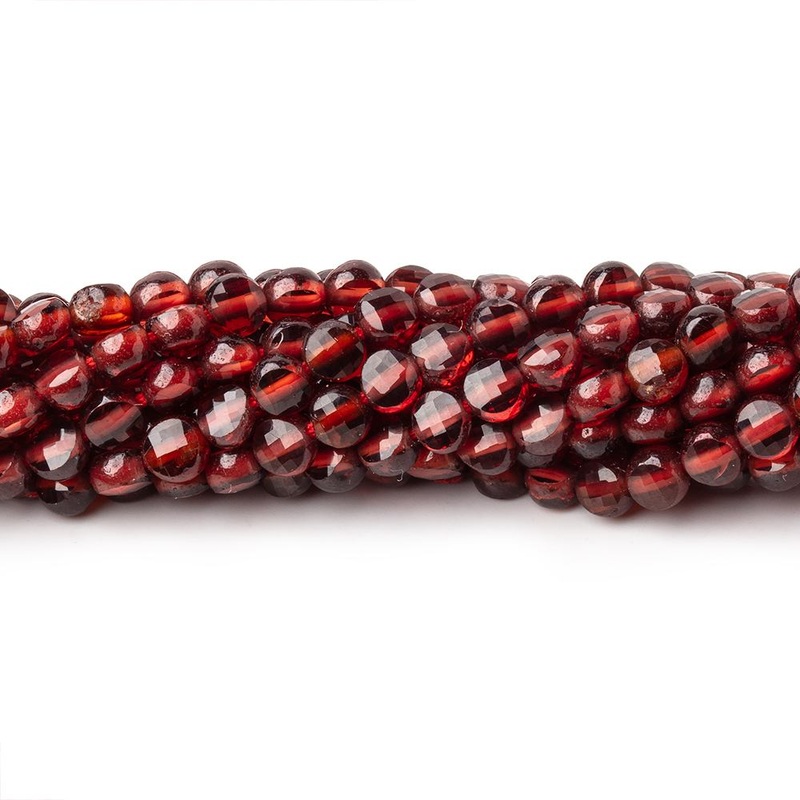 3.7mm Mozambique Garnet Checkerboard Faceted Calibrated Coins 12.5 inch 90 Beads AA (ONLINE ORDER ONLY)