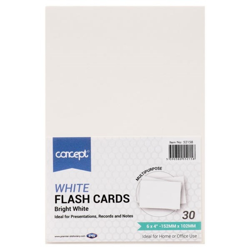 Concept 6 x 4 White Flash Cards Pack of 30