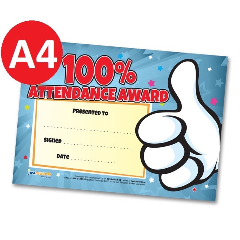 **Jumbo 100% Attendance Award Certificates