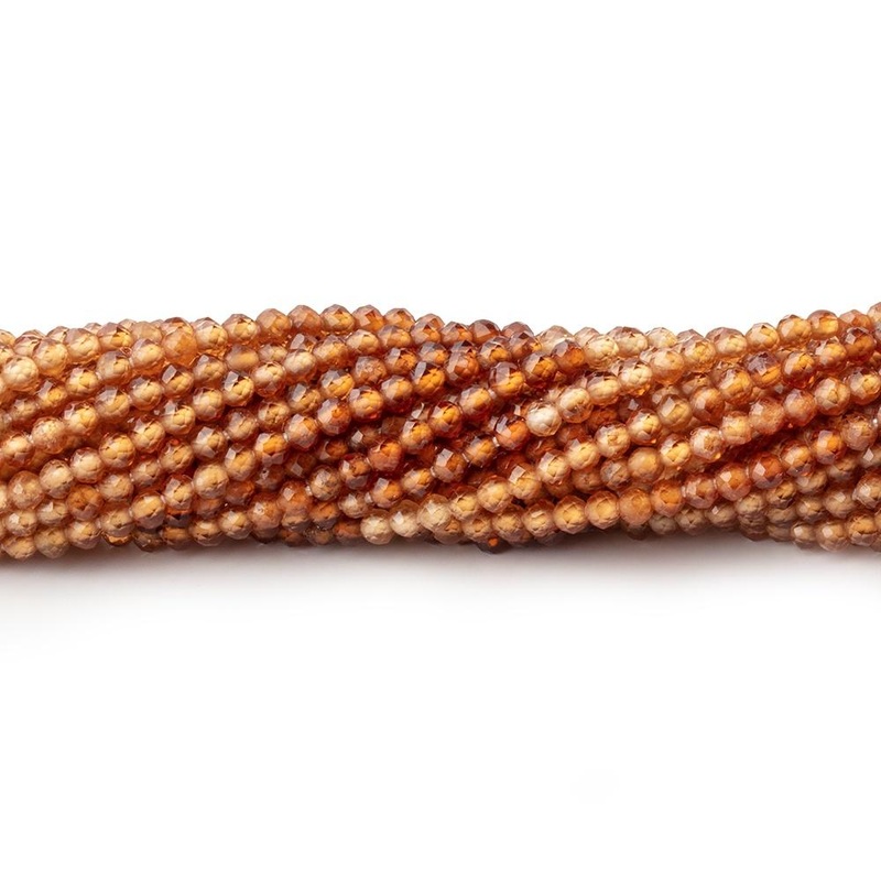 2mm Shaded Hessonite Micro Faceted Round Beads 12.5 inch 169 pieces (ONLINE ORDER ONLY)