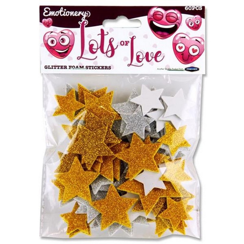 Glitter Foam Stickers  Lots of Love Stars Pack of 60