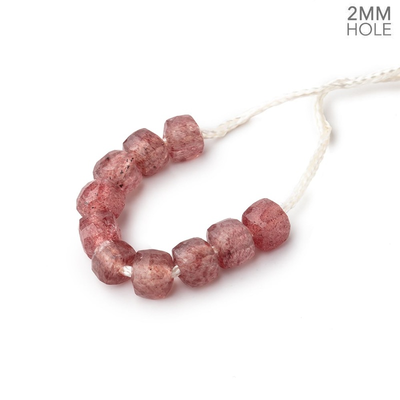 6mm Strawberry Quartz 2mm Large Hole Faceted Cube Beads Set of 10 (ONLINE ORDER ONLY)