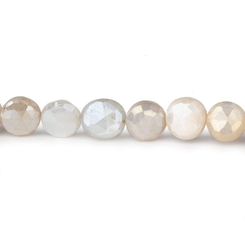 7-8.5mm Mystic Light Off White Moonstone faceted coins 14 inch 42 beads (ONLINE ORDER ONLY)