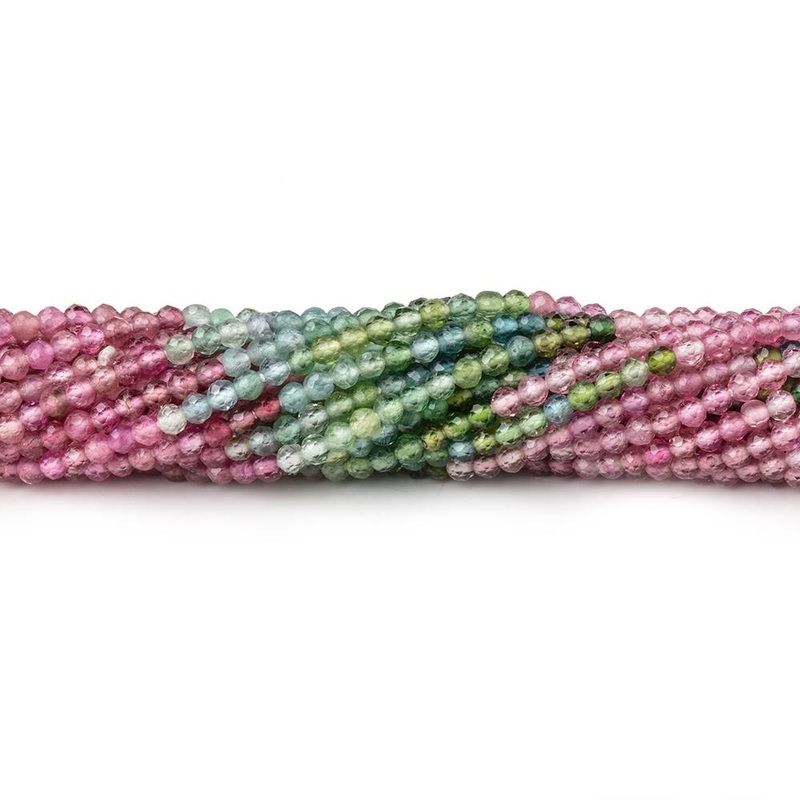 2.2mm Multi Color Tourmaline Micro Faceted Round Beads 12.5 inch 160 pieces (ONLINE ORDER ONLY)