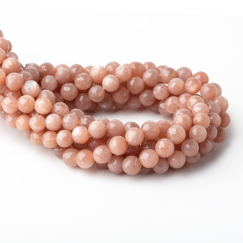 6.5-7.5mm Peach Moonstone Faceted Round Beads 14 inch 45 pieces (ONLINE ORDER ONLY)