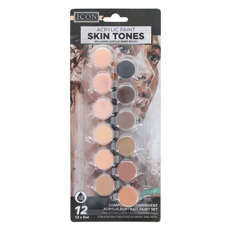 Acrylic Paint Skin Tones and Paint Brush Set 12 x 5ml