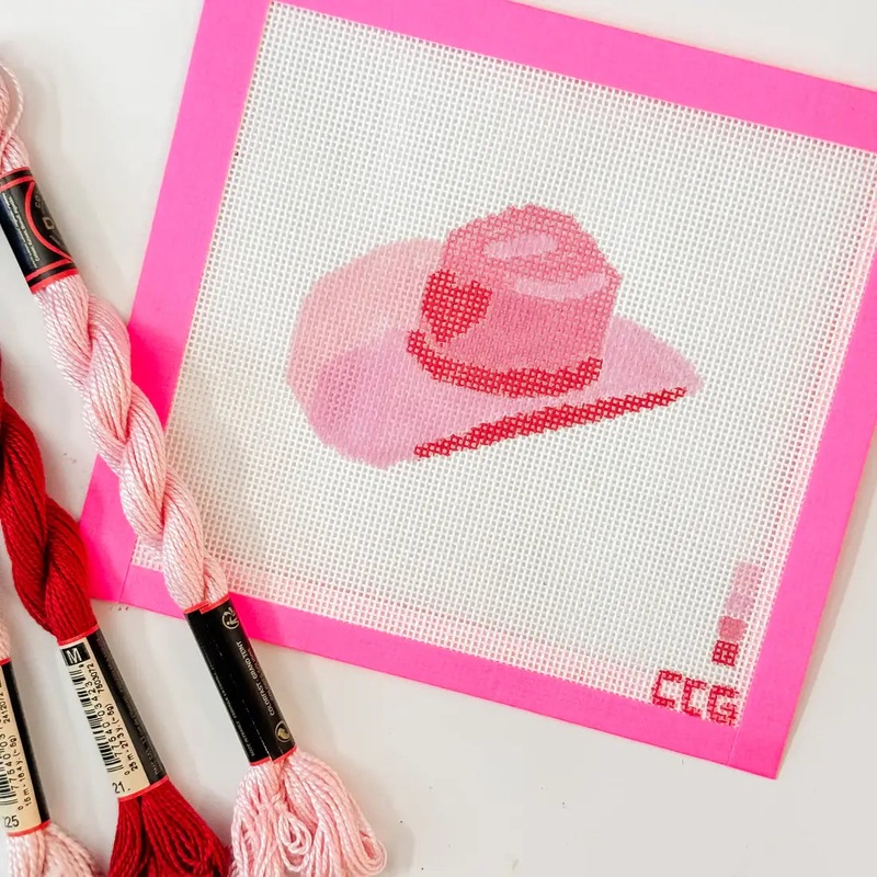 Cotswold Co Designs – Hand-Painted Pink Cowgirl Hat Needlepoint Canvas | 3 Canvas (ONLINE ORDER ONLY)