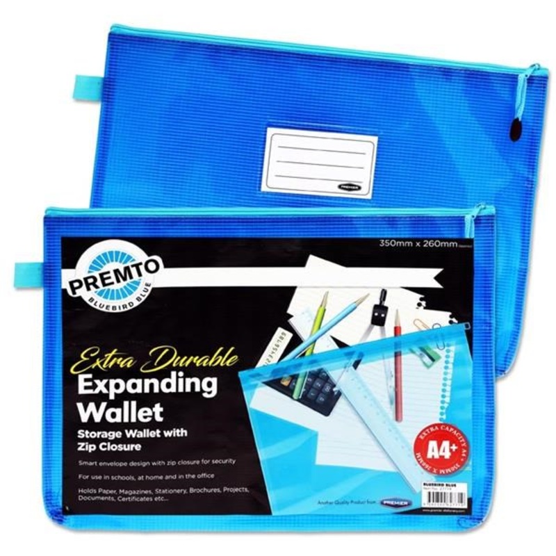 Neon A4+ Extra Durable Expanding Mesh Wallet  Bluebird Blue