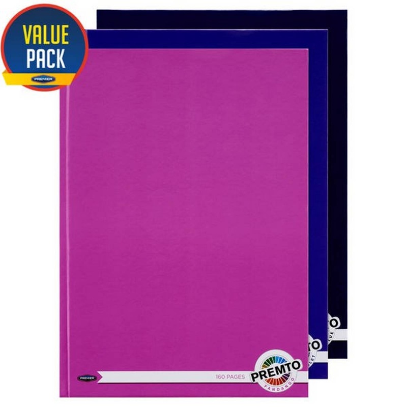 *A4 160pg Asst Hardcover Notebooks Pack of 3 Asstd