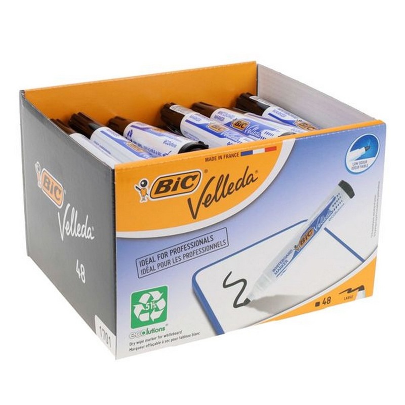 BIC Velleda Black Bullet Tip Whiteboard Marker Box of 48