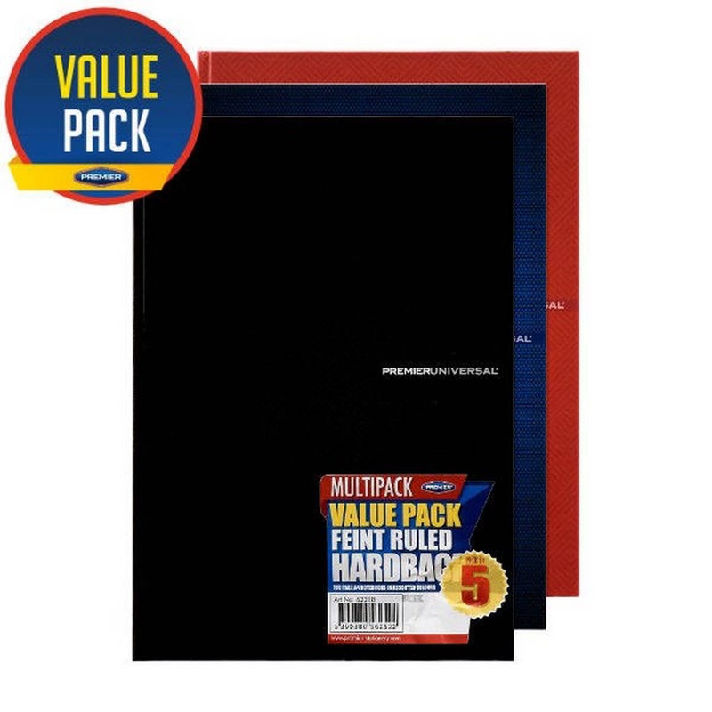 Premier Pack of 5 A4 160 Pg Notebooks (3 Asstd Colours)