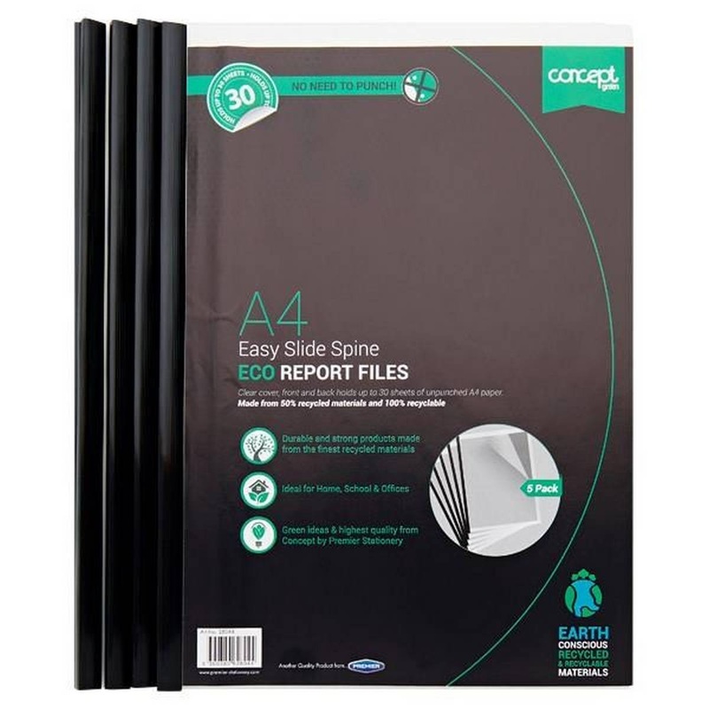**A4 Eco Easy Slide Spine Report Files Pack of 5