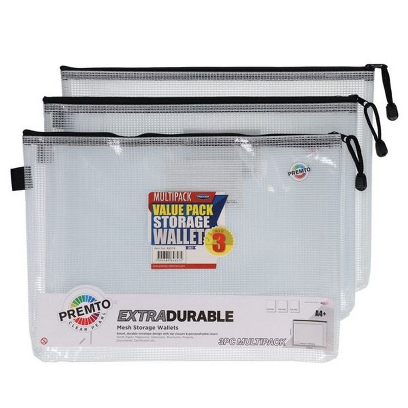 A4+ Extra Durable Storage Wallets Pack of 3  Clear Pearl