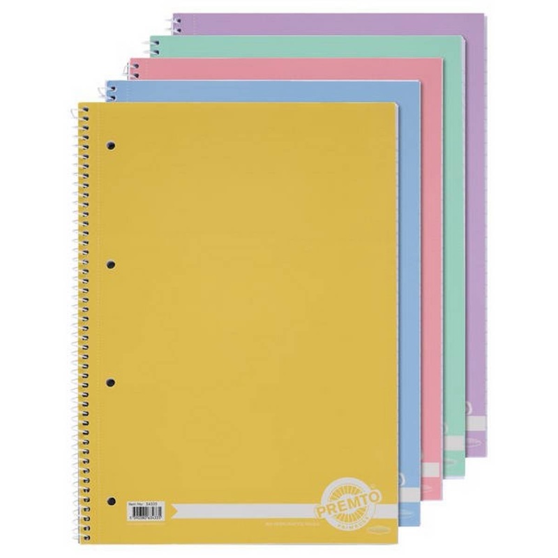 A4 Pastel 160pg Spiral Notebook Pack of 5 Asstd