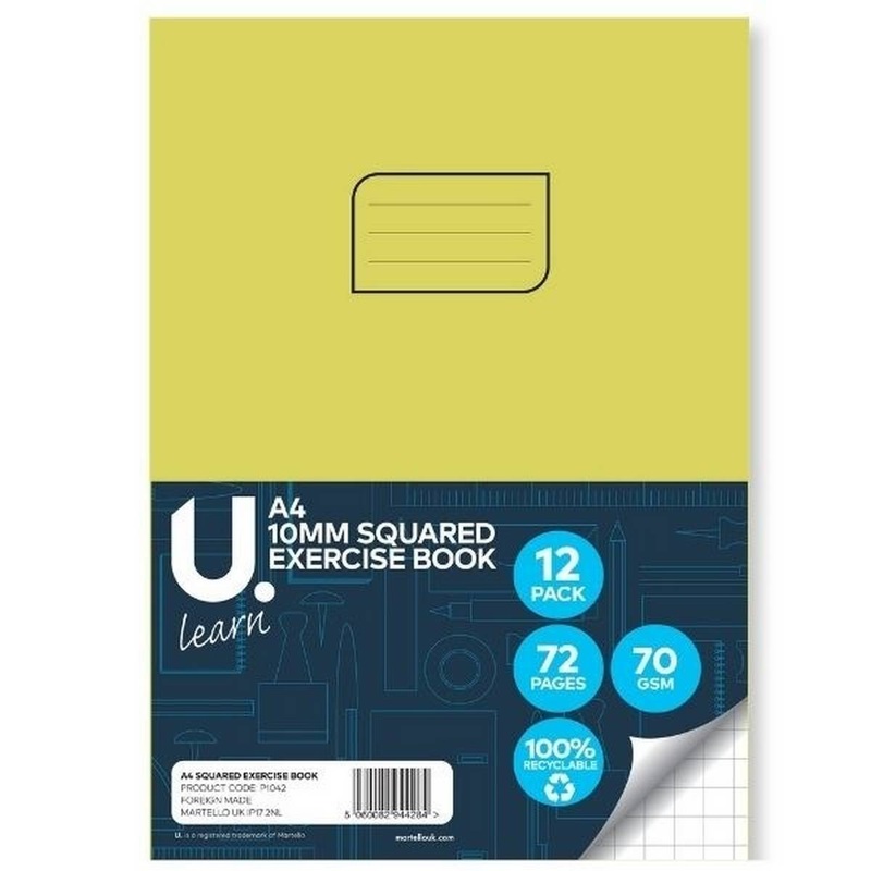 A4 Squared Maths Copy Book, 10mm Squares Pack of 12