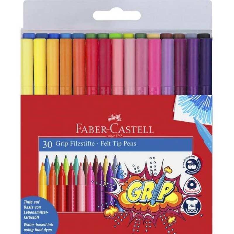 Faber-Castell Grip Fibre Tip Markers  Asstd Colours Set of 30