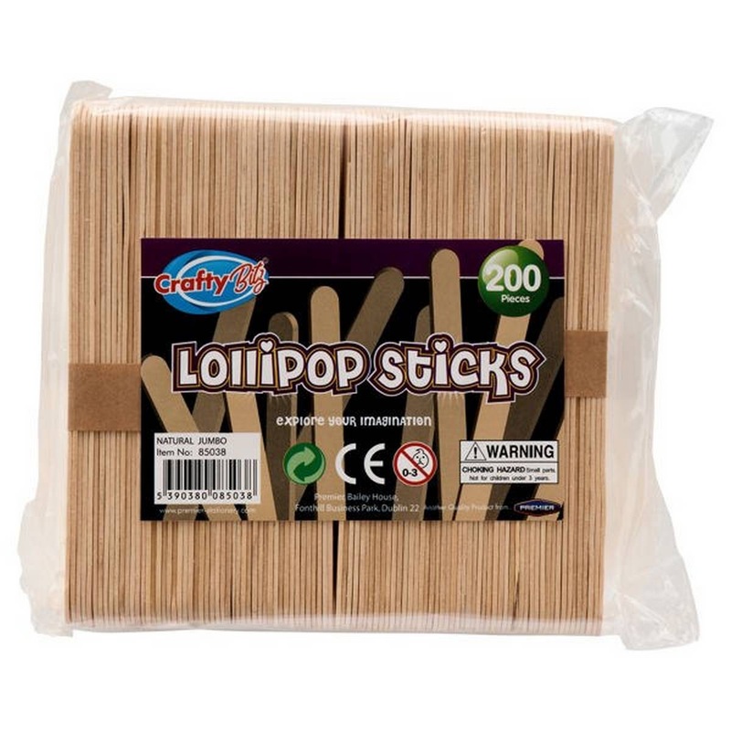 Wooden Lollipop Sticks  Jumbo  Plain  Pack of 200