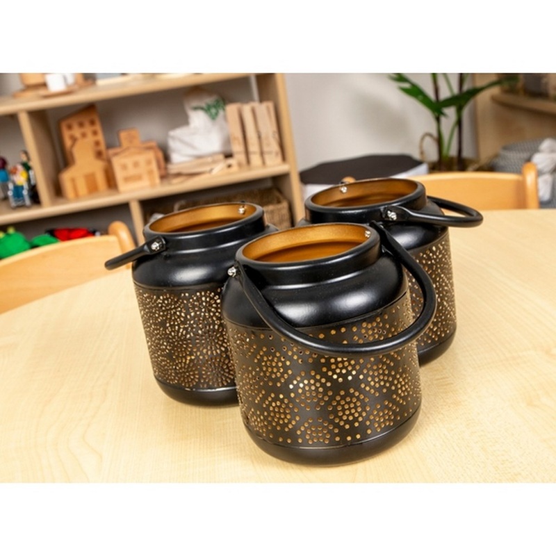 Black Lanterns with Handle  Pack of 3