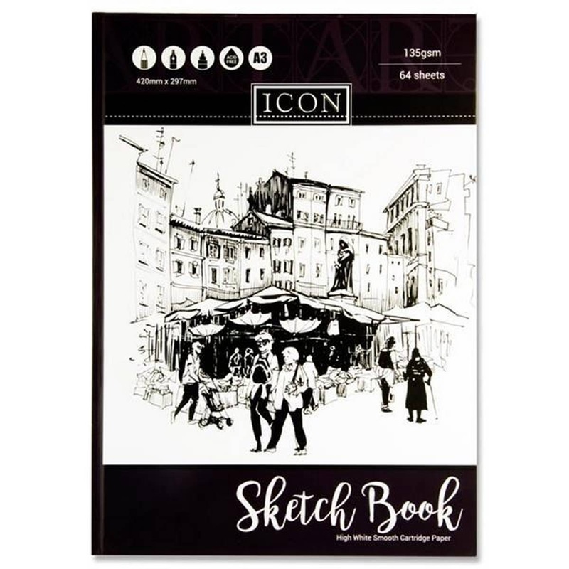 Icon A3 135gsm Hardcover Sketch Book 64 Sheets