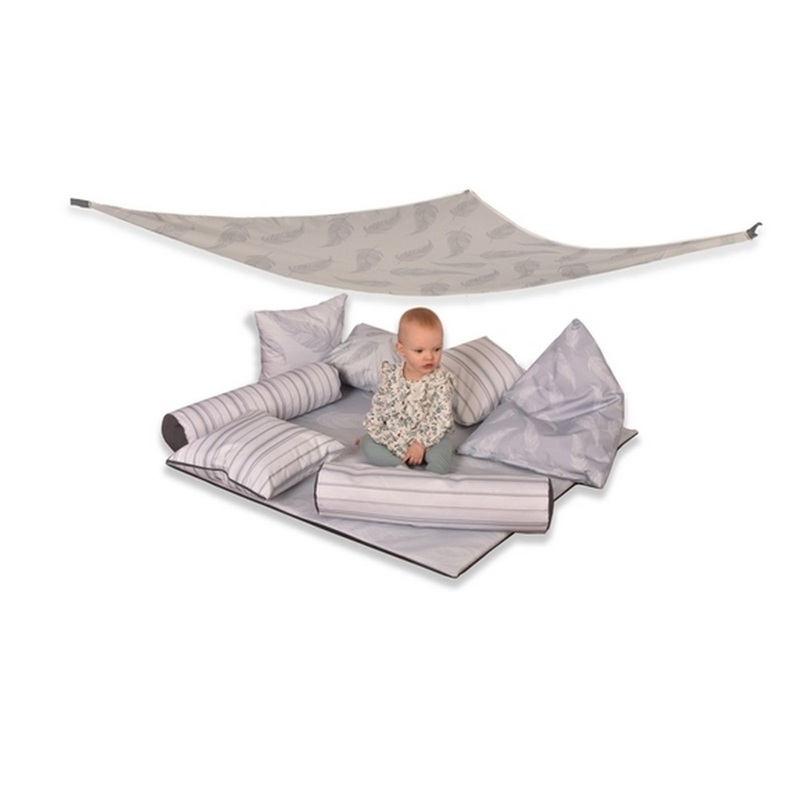 Outdoor/Indoor Baby Feather Print Mat, Cushion, Canopy Set