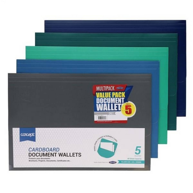 A4 Cardboard Document Wallets Pack of 5