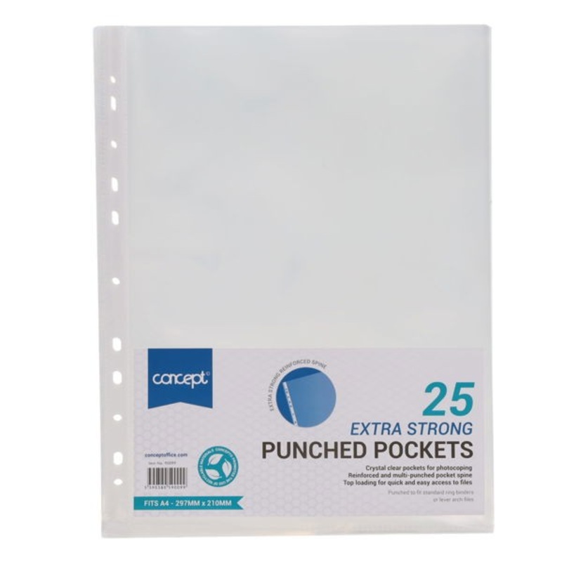 Concept A4 Extra Strong Punched Plastic Pockets Pack of 25