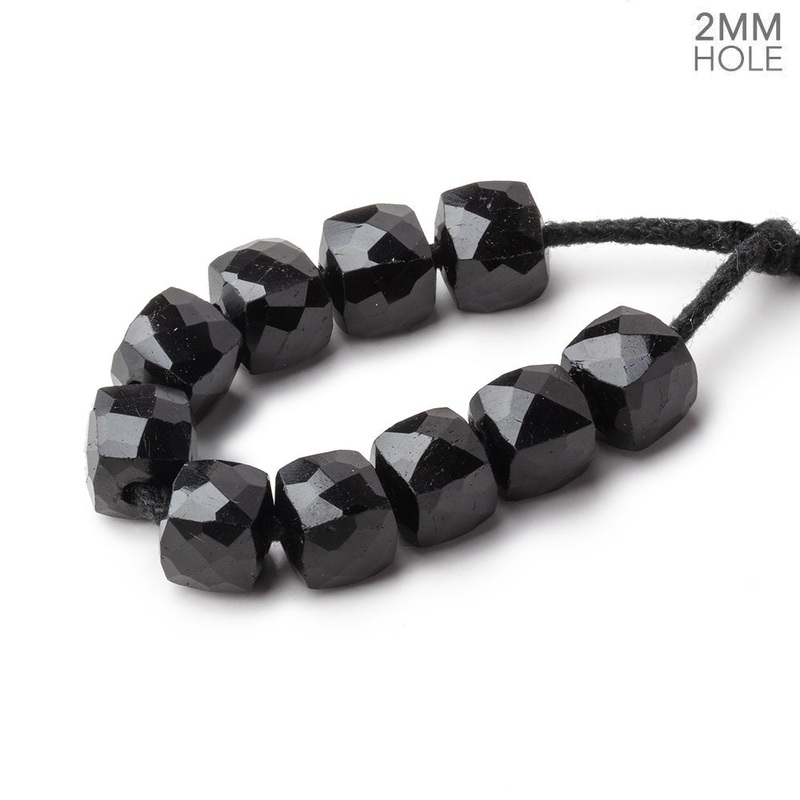 8mm Black Tourmaline 2mm Large Hole Faceted Cube Beads Set of 10 (ONLINE ORDER ONLY)