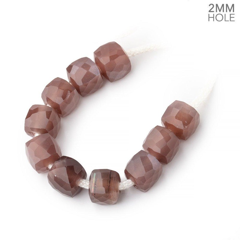 8mm Chocolate Moonstone 2mm Large Hole Faceted Cube Beads Set of 10 (ONLINE ORDER ONLY)