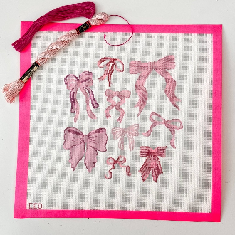 Cotswold Co Designs – Hand Painted Coquette Bow 8 Pillow Needlepoint Canvas (ONLINE ORDER ONLY)