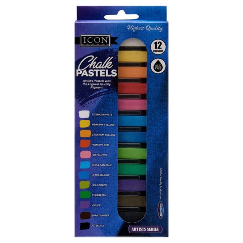 Icon Craft Box 12 Chalk Pastels  Coloured