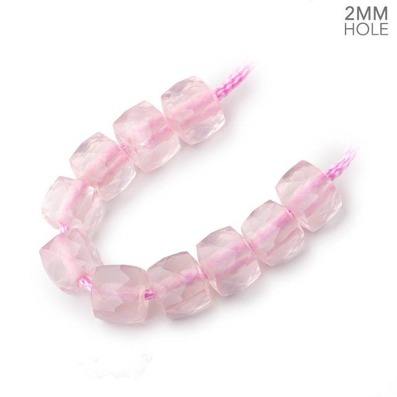 8mm Rose Quartz 2mm Large Hole Faceted Cube Beads Set of 10 (ONLINE ORDER ONLY)