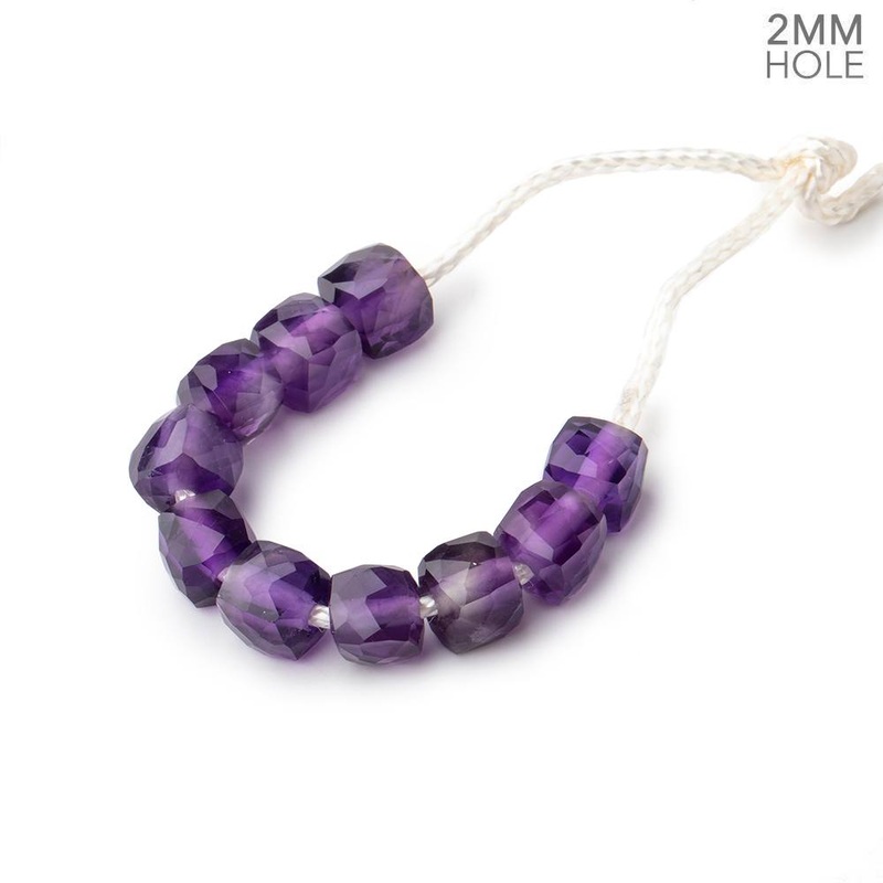 6mm Amethyst 2mm Large Hole Faceted Cube Beads Set of 10 (ONLINE ORDER ONLY)