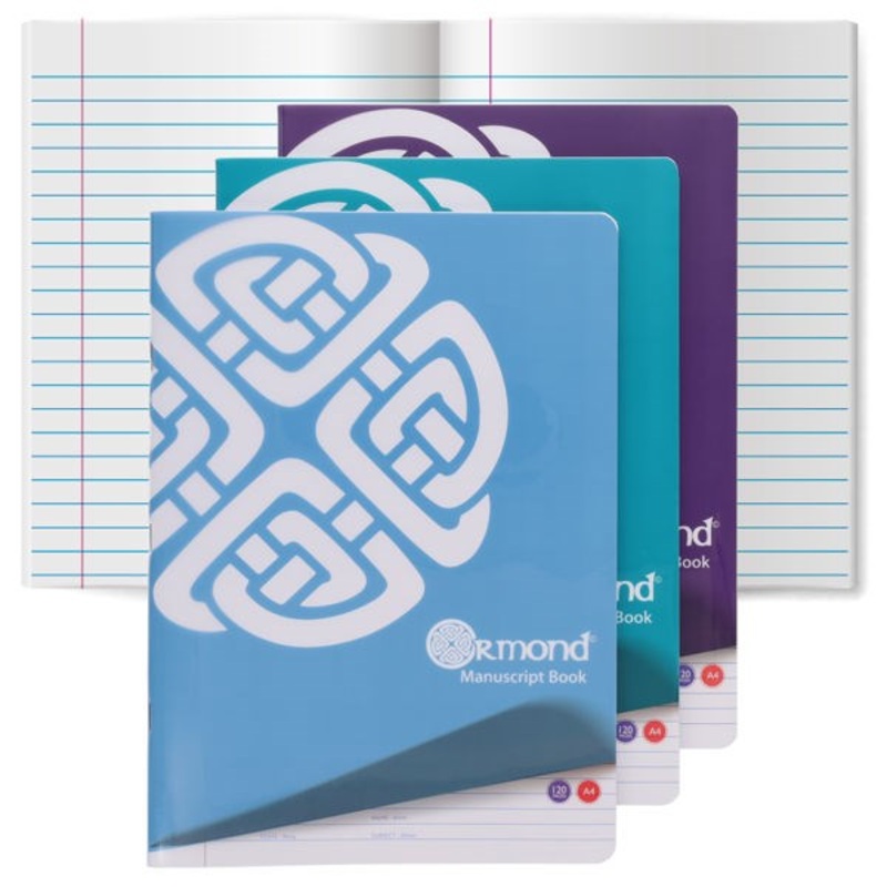Ormond A4 120pg Manuscript Book Durable Cover Bright Colours