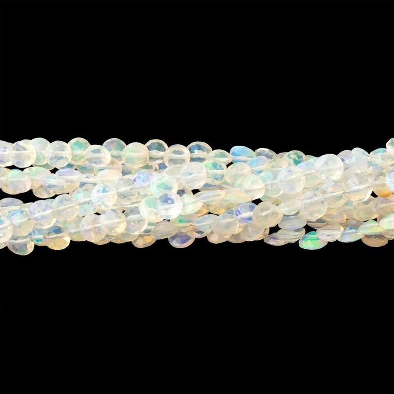 3.5-4mm Ethiopian Opal Pavilion Faceted Coin 16 inch 126 Beads AA (ONLINE ORDER ONLY)